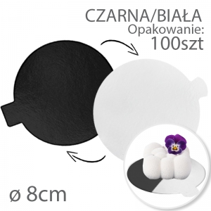 Podkładka cienka pod tort Okrągła dwustronna - Biała / Czarna śr. 8cm - 100szt