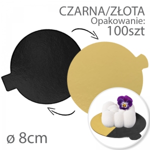Podkładka cienka pod tort Okrągła dwustronna - Złota / Czarna śr. 8cm - 100szt