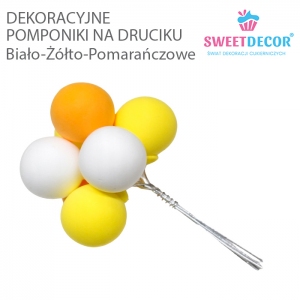 Pomponiki na druciku - Biało-Żółto-Pomarańczowe