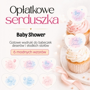 Serca opłatkowe do lodów i deserów - Baby Shower - 18 szt