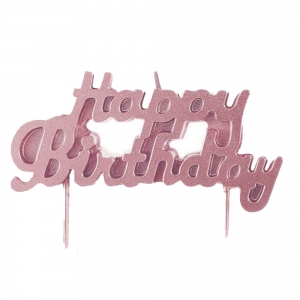 Świeczka urodzinowa - Happy Birthday różowy napis