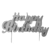 Świeczka urodzinowa - Happy Birthday srebrny napis
