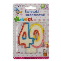 Świeczka urodzinowa - kolorowa  cyfra "40" - blister