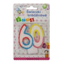 Świeczka urodzinowa - kolorowa  cyfra "60" - blister