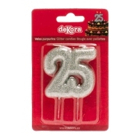 Świeczka urodzinowa - srebrna cyfra "25"