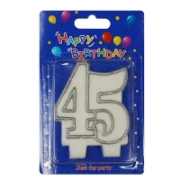 Świeczka urodzinowa - srebrna cyfra "45" - blister