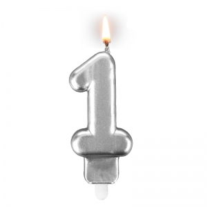 Świeczka urodzinowa "srebrna sztabka" - cyfra "1"