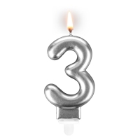 Świeczka urodzinowa "srebrna sztabka" - cyfra "3"