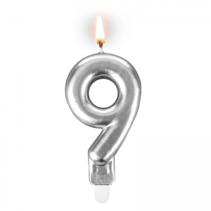 Świeczka urodzinowa "srebrna sztabka" - cyfra "9"