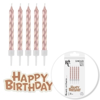 Świeczki urodzinowe - Happy Birthday różowe16szt
