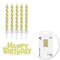 Świeczki urodzinowe - Happy Birthday złote 16szt
