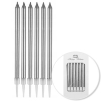 Świeczki urodzinowe srebrne proste 6szt