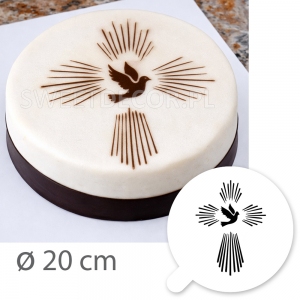 Szablon do aerografu - Komunijny - 20cm - KRZYŻ Z PROMIENI + GOŁĄBEK - 810