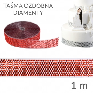 Taśma na bok tortu DIAMENTY - czerwona - wysokość 4 cm