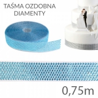 Taśma na bok tortu DIAMENTY - niebieska - wysokość 4 cm - 75cm dł. PROMOCJA