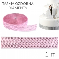 Taśma na bok tortu DIAMENTY - różowa - wysokość 4 cm