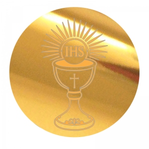 Topper na bok tortu - Kółko 6x6cm z dekorem "Kielich Komunijny" (272LZ)