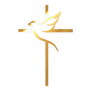 Topper na bok tortu - Krzyż cienki z gołąbkiem wz.1 (240LZ)