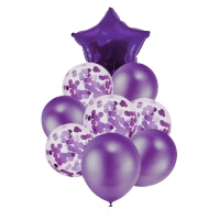 Zestaw balonów dekoracyjnych - fioletowy (balony + gwiazda) - 9szt
