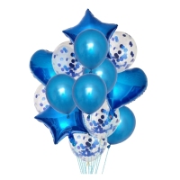 Zestaw balonów dekoracyjnych - niebieski (balony + gwiazda + serce) - 14 szt