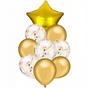Zestaw balonów dekoracyjnych - złoty (balony + gwiazda) - 9szt