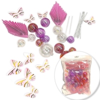 Zestaw Ozdób Krystalicznych - kule, wachlarze, motyle różowe - 26szt