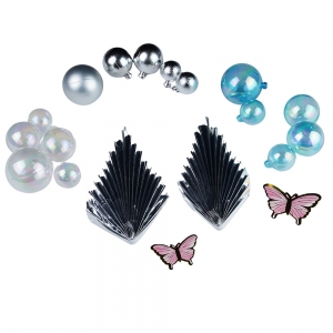 Zestaw ozdób krystalicznych niebiesko - srebrno - biały 26szt (15szt kuleczek, 2szt wachlarzy, 10szt motylków)