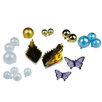 Zestaw ozdób krystalicznych niebiesko - złoto - biały 26szt (15szt kuleczek, 2szt wachlarzy, 10szt motylków)