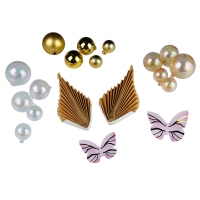 Zestaw ozdób krystalicznych złoty 26szt (15szt kuleczek, 2szt wachlarzy, 10szt motylków)