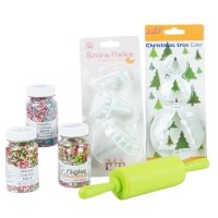 Zestaw Świąteczny - SDZ3 - Posypki x3 + wałek + wykr choinka + płatek śniegu